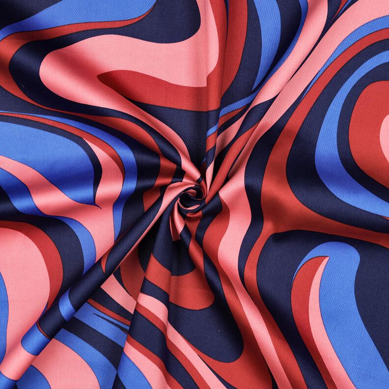 Bomullssatin Retrovågor | Poppy Fabrics – marinblått/pink,  image number 3
