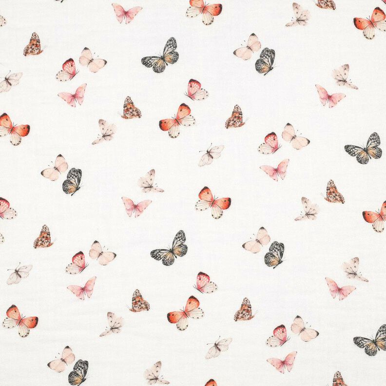 Muslin/Dubbel-krinkelväv Vackra fjärilar Digitaltryck | Poppy Fabrics – elfenbensvit/persikofärgad,  image number 1