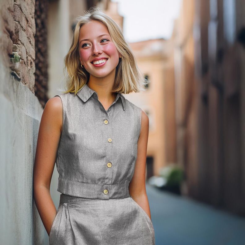 Bomullspoplin foliebehandlade Enfärgat – silvermetallic,  image number 4