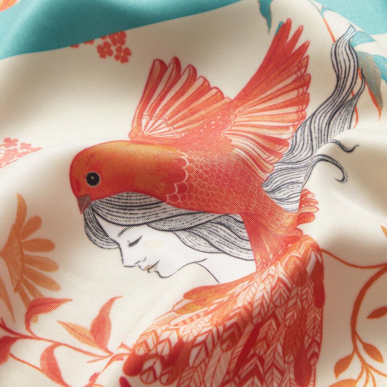 Satinpanel fåglar och älvor | Katia Fabrics – aquablå/kräm, image number 6