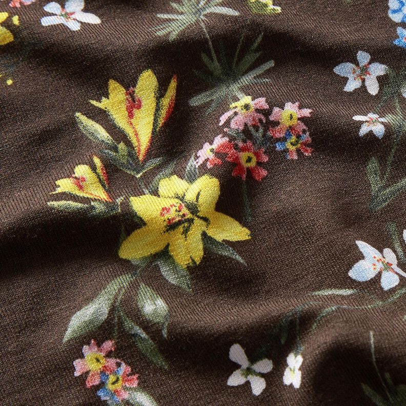 Viskosjersey småblommor – mörkbrun/eldröd, image number 2