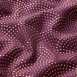 Bomullstyg Poplin stjärnbågar – aubergine/guld, 
