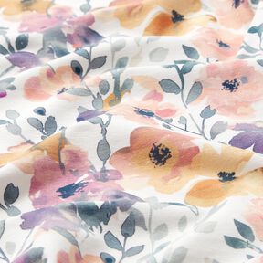 GOTS Bomullsjersey akvarell blomster&auml;ng Digitaltryck &ndash; elfenbensvit, 