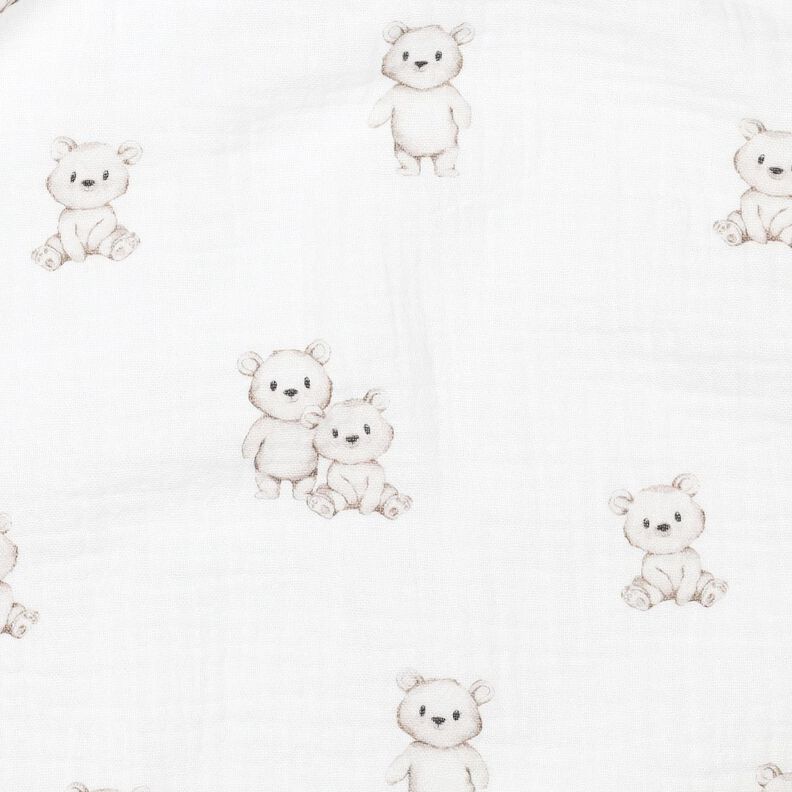 GOTS Muslin/Dubbel-krinkelväv Vänliga björnar Digitaltryck | Poppy Fabrics – elfenbensvit/ljus,  image number 2