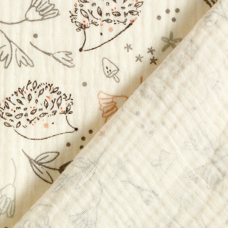 Muslin/Dubbel-krinkelväv igelkottar och skogsväxter – yllevit,  image number 4