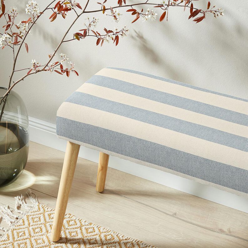 Dekorationstyg Panama breda r&auml;nder &ndash; bl&aring;gr&aring;/ljusbeige,  image number 5