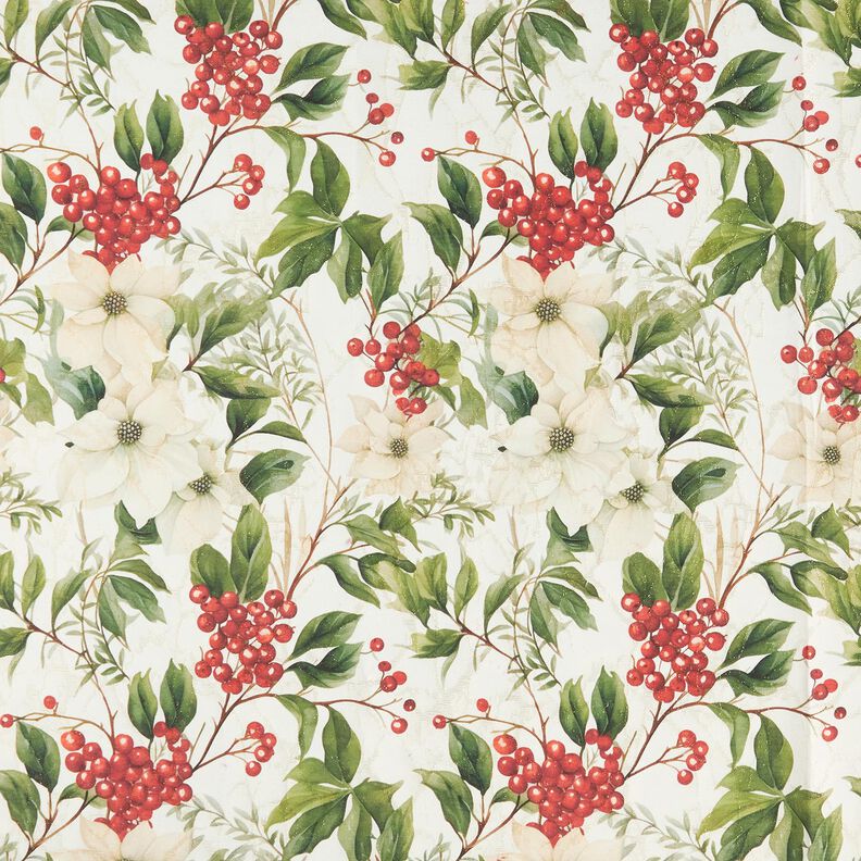 Dekorationstyg Jacquard Lurex vinterbär – natur/guld,  image number 1