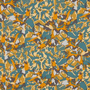 Viskostyg Abstrakt blomsterhav &ndash; bl&aring;gran/currygul, 