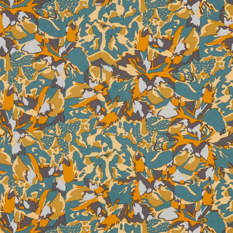 Viskostyg Abstrakt blomsterhav – blågran/currygul,  image number 1