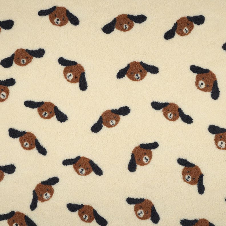 Teddyplysch hundhuvuden | Poppy Fabrics – ljusbeige/svartbrunt, image number 1