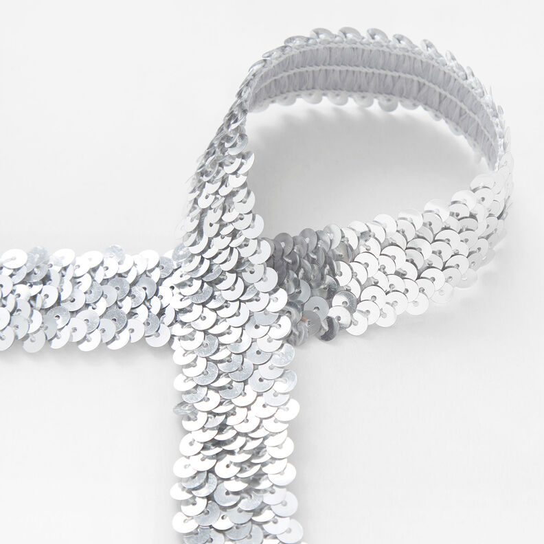 Elastisk paljettkant [30 mm] – silver,  image number 1