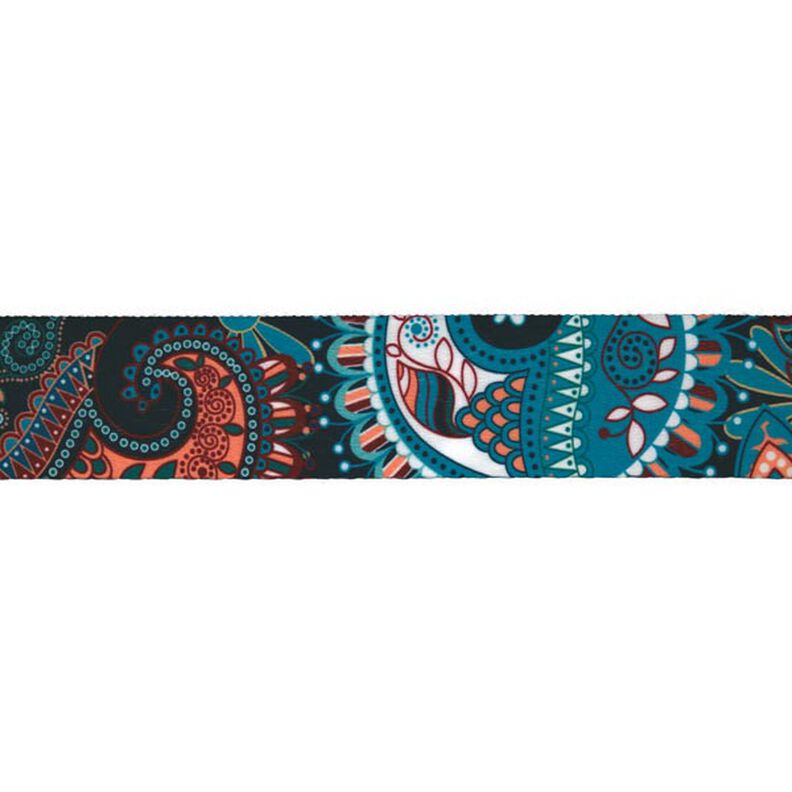 Bältesband Blommigt [ Bredd: 40 mm ] – turkosblått/marinblått,  image number 1