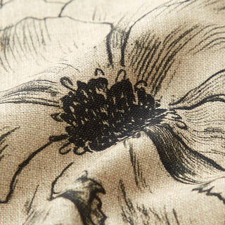 Dekorationstyg Halvpanama tecknade blommor – anemon/svart, 
