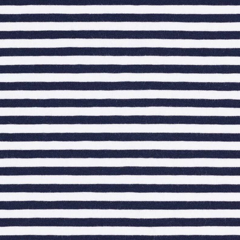 Bomullsjersey Smala ränder – marinblått/vit,  image number 1