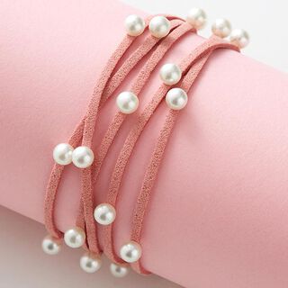 Konstläderband med pärlor [ 3 mm ] – ljusrött, 