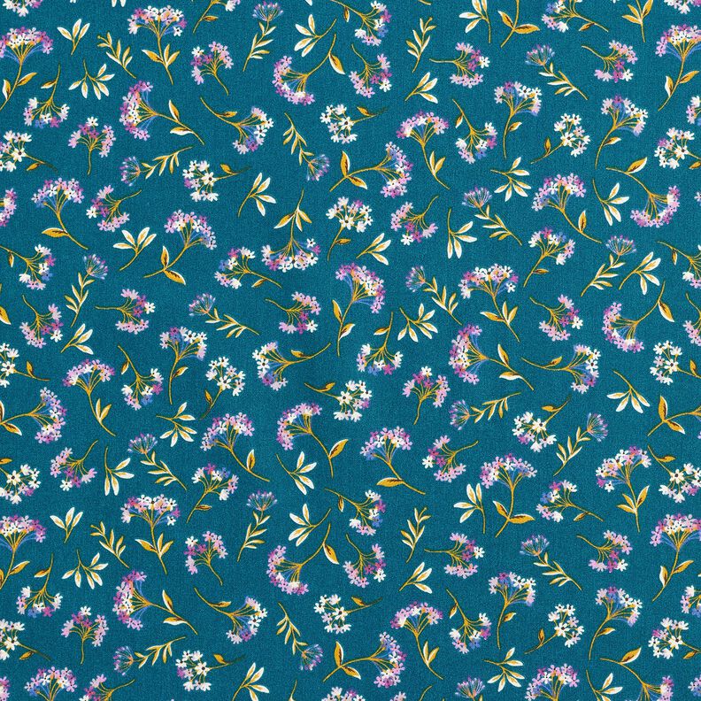Bomullstyg Kretong späda blommor – havsblå,  image number 1