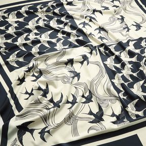 Satinpanel Svalor | Katia Fabrics – antracit/kräm, 