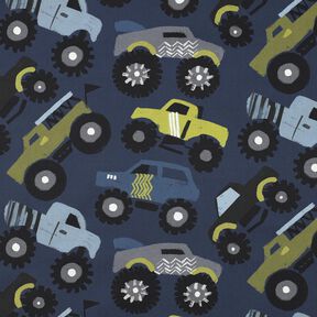 Bomullspoplin monstertruckar | Poppy Fabrics – marinblå, 
