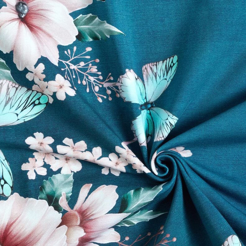 Bomullsjersey fjärilsäng | Glitzerpüppi  – ljus petrol/rose,  image number 3