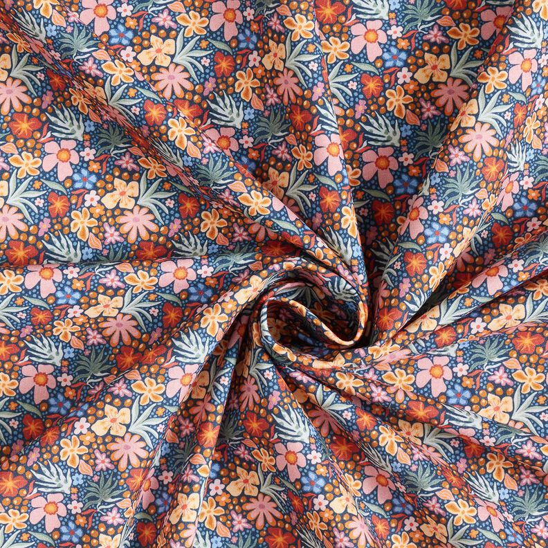Bomullstyg Poplin Små blommor – indigo/ljus gammelrosa, image number 3