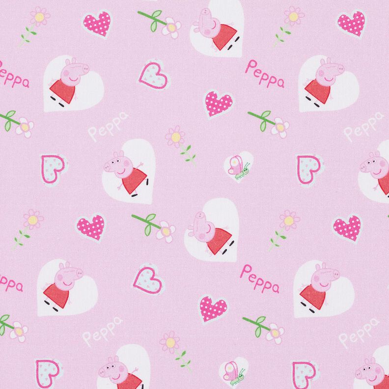 Bomullspoplin Peppa hjärtan Licenstyg | ABC Ltd – pastellviolett,  image number 1