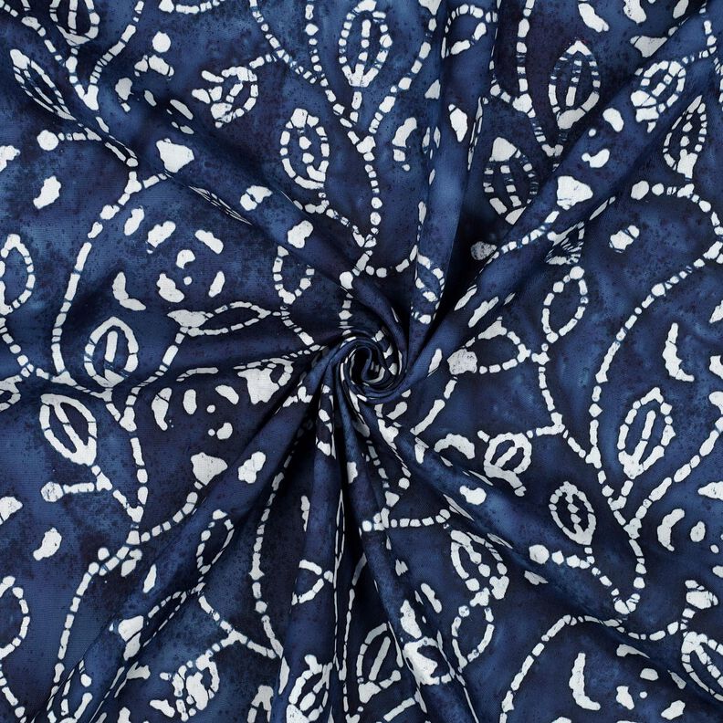 Viskos-voile batik bladgrenar – indigo/vit,  image number 3