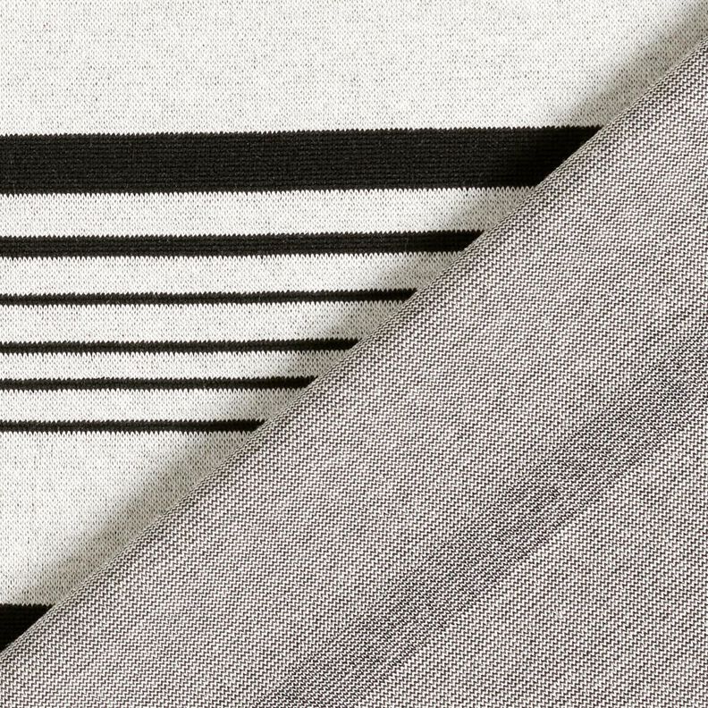 Stickad jacquard oregelbundna ränder – yllevit/svart, image number 5