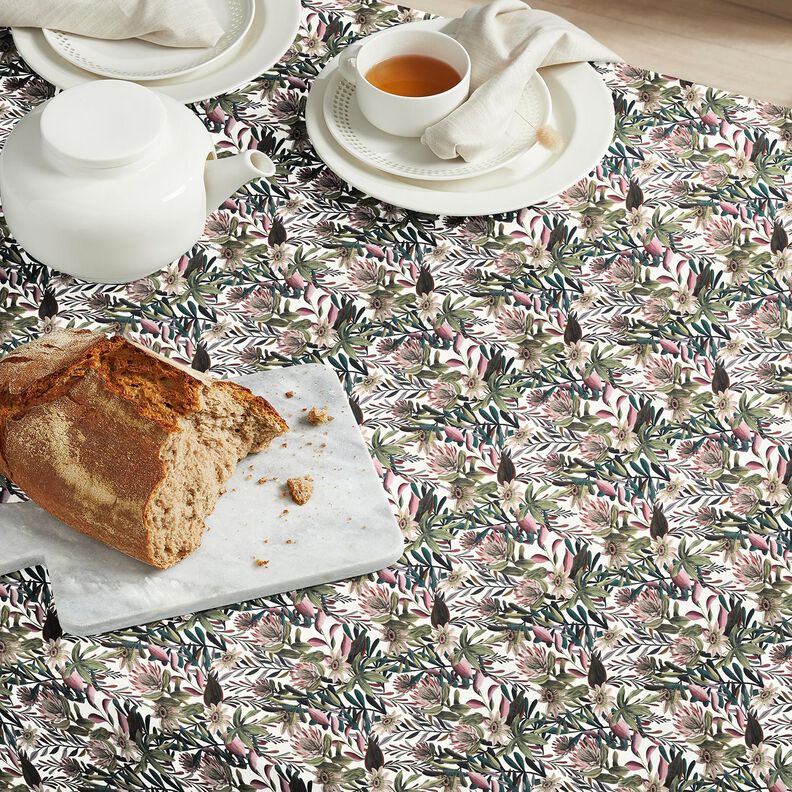 Dekorationstyg Canvas utsmyckade blommor &ndash; elfenbensvit/m&ouml;rk furu,  image number 6