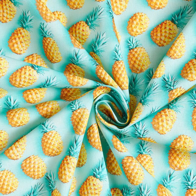 Bomullstyg Poplin ananas – aquablått/gul,  image number 3
