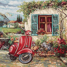 dekorationspanel Gobeläng Vespa – kaminrött/ljusbeige, 