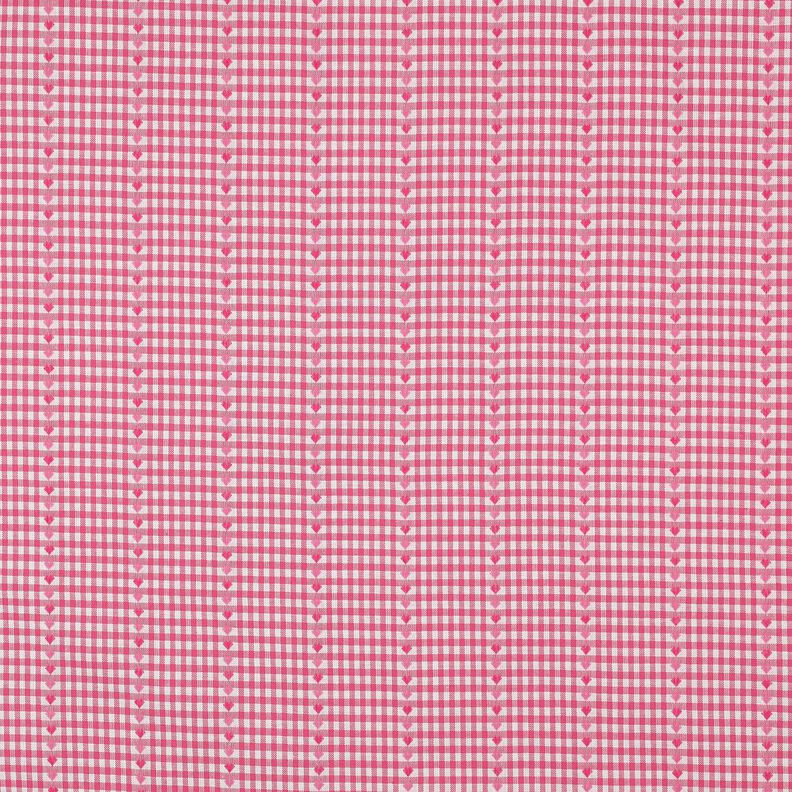 Bomullstyg Jacquard ruter och hjärtan – pink/vit,  image number 1