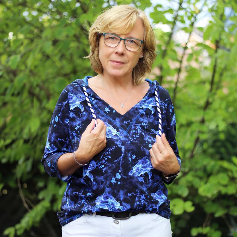 French Terry Sommarsweat Sköldpaddor | Glitzerpüppi – svartblå/kungsblått,  image number 5