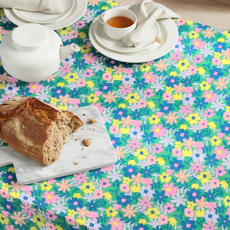 Behandlad bomull Pastellblommor | Poppy Fabrics – gräsgrönt/rosa, image number 8