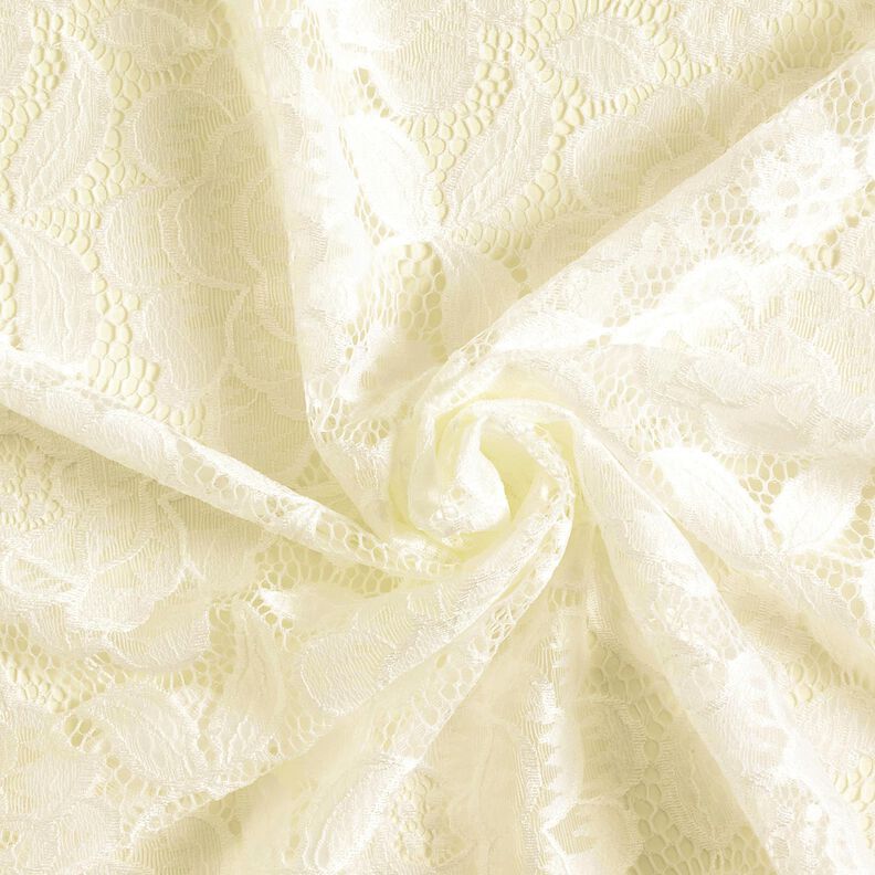 Elastisk spets blommor och blad – yllevit, image number 4