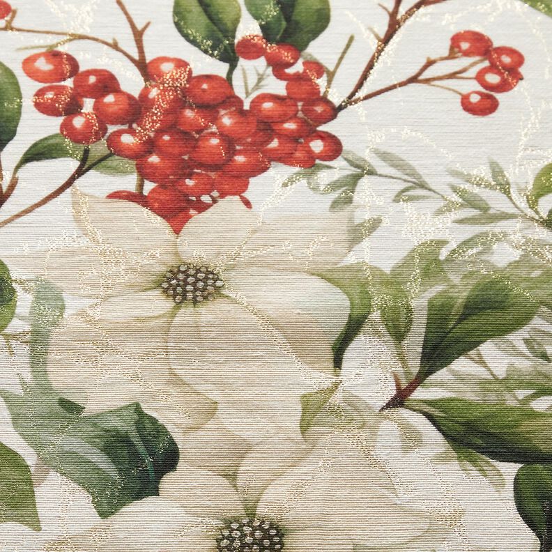 Dekorationstyg Jacquard Lurex vinterbär – natur/guld,  image number 5