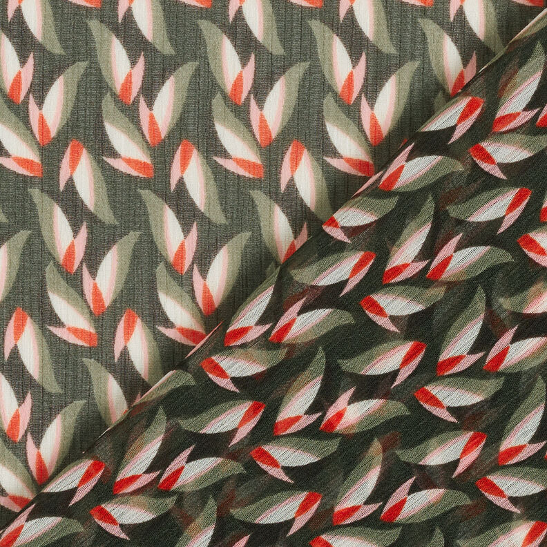Crepe-chiffong bladmönster – svart/vass, image number 4