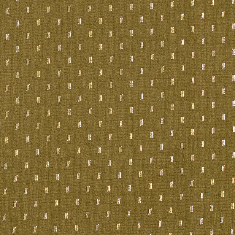 Muslin/Dubbel-krinkelväv Folietryck Små rutor – mörk-oliv/guld, image number 1