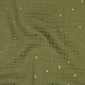 Muslin/Dubbel-krinkelväv Rektangel Folietryck | Poppy Fabrics – pinjegrön/guldmetallic, 