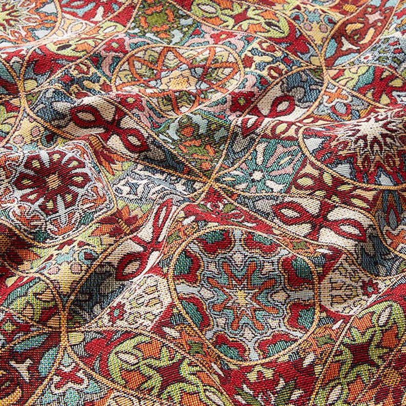 Dekorationstyg Gobeläng sammanflätade ornament – ljusbeige/kaminrött,  image number 2