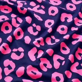 French Terry Sommarsweat jeans med neonmönster och lejonmotiv – nattblå/neonpink, 