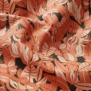 Bomullstyg Kretong Tropiska blad – svart/terracotta, 