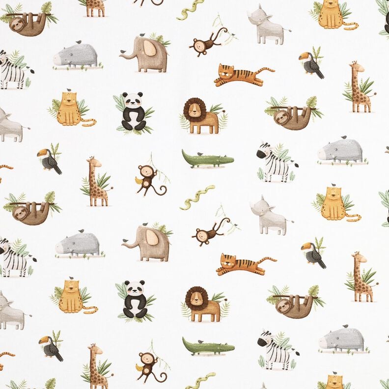 GOTS Bomullsjersey söta stäppdjur Digitaltryck | Poppy Fabrics – vit/ljusoliv,  image number 1