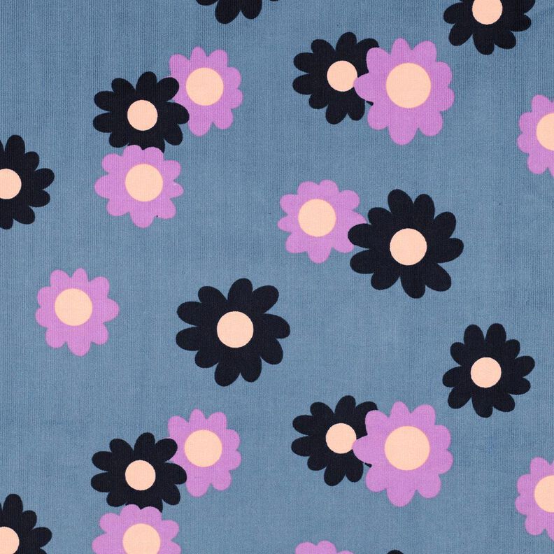 Babymanchester Blommor | Poppy Fabrics – jeansblå/lavender,  image number 1