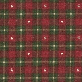 Dekorationstyg Halvpanama rutor med hjärtan – mörkröd/mörk furu, 