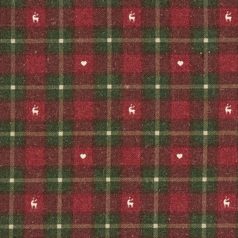 Dekorationstyg Halvpanama rutor med hjärtan – mörkröd/mörk furu,  image number 1