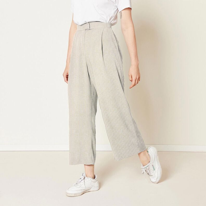 Linne-bomulls-mix Breda ränder – mörkbeige/vit,  image number 6