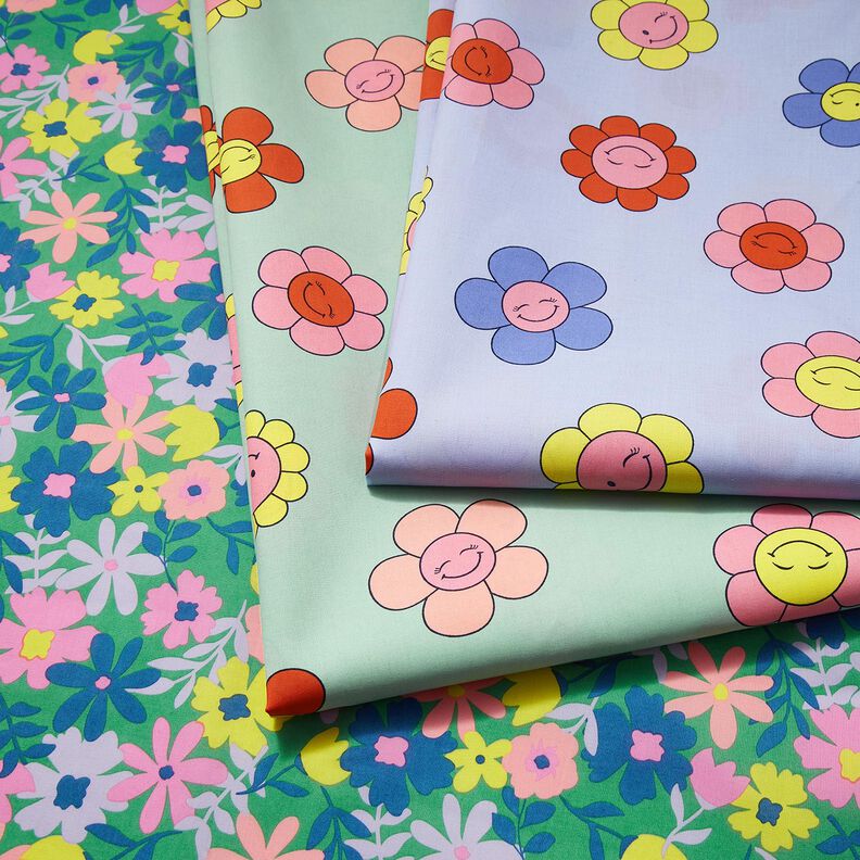 Behandlad bomull Glada blommor | Poppy Fabrics – babyblått/rosa, image number 6