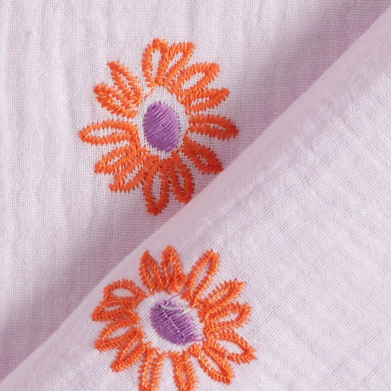 Muslin/Dubbel-krinkelväv Broderade stora blommor | Poppy Fabrics – pastellviolett/persikofärgad,  image number 4