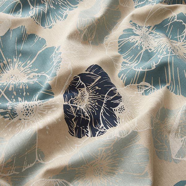Dekorationstyg Halvpanama Imponerande blommor – marinblått/natur,  image number 2