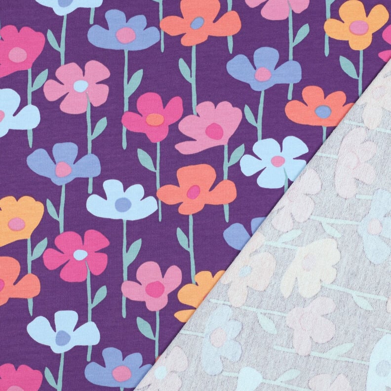 French Terry Sommarsweat färgglada blommor | Poppy Fabrics – rödlila, image number 4